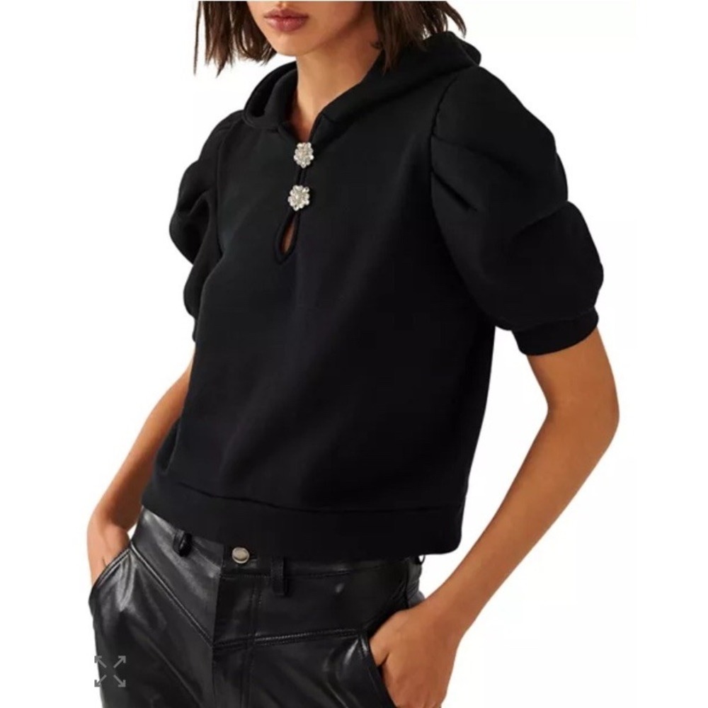 BA&SH Dylia Sweatshirt Hoodie Short Sleeve XSmall (0 EU) BLACK $250. NWOT.